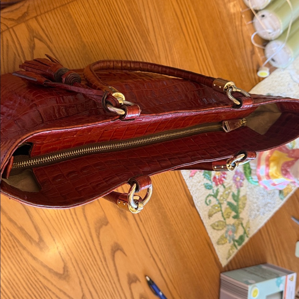 Brahmin Tote Bag Croc Embossed Leather Satchel Brown Designer Large Purse - Picture 8 of 8